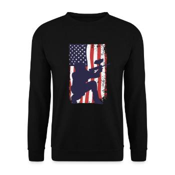 Amerikanische Fahne Paintball - Unisex Pullover - Schwarz - Vorne - Alina (178cm) & Michal (187cm)