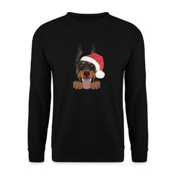 Dobermann Frohe Weihnachten - Unisex Pullover - Schwarz - Vorne - Alina (178cm) & Michal (187cm)