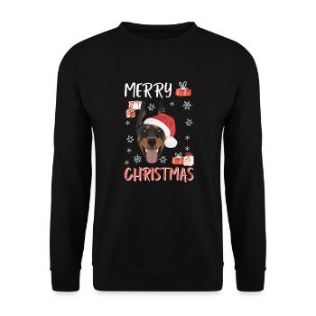 Dobermann Frohe Weihnachten - Unisex Pullover - Schwarz - Vorne - Alina (178cm) & Michal (187cm)