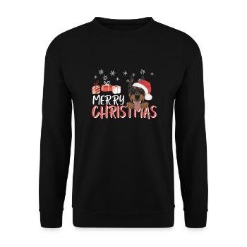 Dobermann Frohe Weihnachten - Unisex Pullover - Schwarz - Vorne - Alina (178cm) & Michal (187cm)