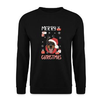 Dobermann Frohe Weihnachten - Unisex Pullover - Schwarz - Vorne - Alina (178cm) & Michal (187cm)