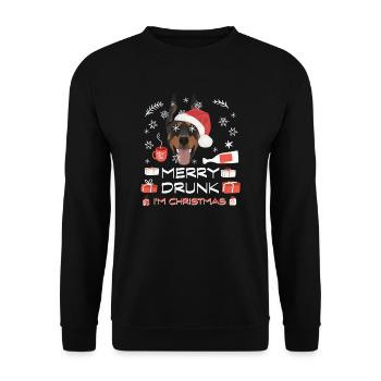 Dobermann Weihnachtsmarkt - Unisex Pullover - Schwarz - Vorne - Alina (178cm) & Michal (187cm)