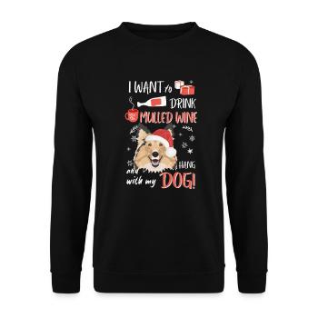 Shetland Sheepdog vin chaud Noël - Sweat-shirt Unisexe - noir - Devant - Alina (178cm) & Michal (187cm)