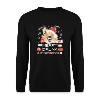 Shetland Sheepdog Weihnachtsmarkt - Unisex Pullover - Schwarz - Vorne - Alina (178cm) & Michal (187cm)