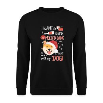 Shiba Inu vin chaud Noël - Sweat-shirt Unisexe - noir - Devant - Alina (178cm) & Michal (187cm)