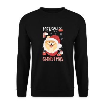 Zwergspitz Frohe Weihnachten - Unisex Pullover - Schwarz - Vorne - Alina (178cm) & Michal (187cm)