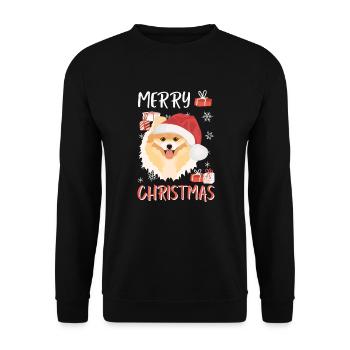 Zwergspitz Frohe Weihnachten - Unisex Pullover - Schwarz - Vorne - Alina (178cm) & Michal (187cm)