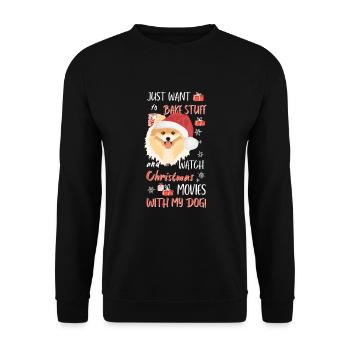 Zwergspitz Frohe Weihnachten - Unisex Pullover - Schwarz - Vorne - Alina (178cm) & Michal (187cm)