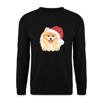 Zwergspitz Frohe Weihnachten - Unisex Pullover - Schwarz - Vorne - Alina (178cm) & Michal (187cm)