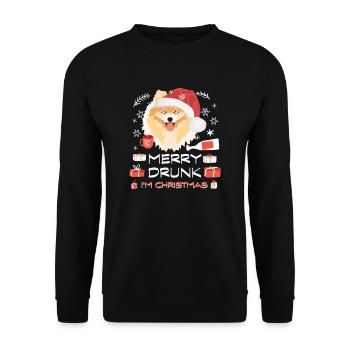Zwergspitz Weihnachtsmarkt - Unisex Pullover - Schwarz - Vorne - Alina (178cm) & Michal (187cm)