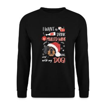 Teckel à poil dur Vin chaud Noël - Sweat-shirt Unisexe - noir - Devant - Alina (178cm) & Michal (187cm)