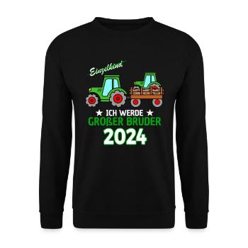 Ich Werde Großer Bruder 2024 - Geburt Sohn Traktor - Unisex Pullover - Schwarz - Vorne - Alina (178cm) & Michal (187cm)