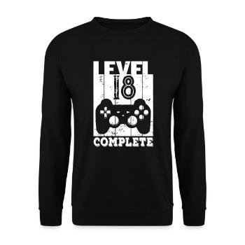 Level 18 Complete - Geburtstagsgeschenk 18 Jahre - Unisex Pullover - Schwarz - Vorne - Alina (178cm) & Michal (187cm)