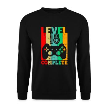 Level 18 Complete - Birthday 18 Years Gift - Unisex Sweatshirt - black - Front - Alina (178cm) & Michal (187cm)