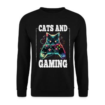 Cats and Gaming Cat Kitten Controller Gaming - Unisex Sweatshirt - black - Front - Alina (178cm) & Michal (187cm)