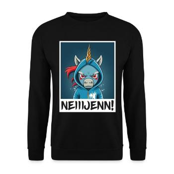 Nein! Einhorn Morgenmuffel Sarkasmus Kollege - Unisex Pullover - Schwarz - Vorne - Alina (178cm) & Michal (187cm)