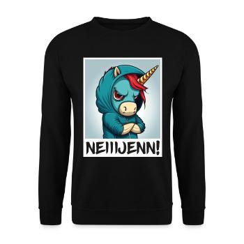 Nein! Einhorn Morgenmuffel Sarkasmus Kollege - Unisex Pullover - Schwarz - Vorne - Alina (178cm) & Michal (187cm)