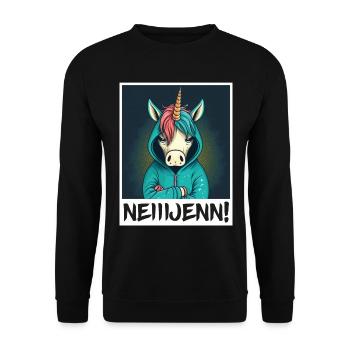 Nein! Einhorn Morgenmuffel Sarkasmus Kollege - Unisex Pullover - Schwarz - Vorne - Alina (178cm) & Michal (187cm)