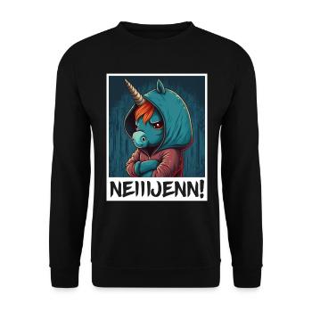 Nein! Einhorn Morgenmuffel Sarkasmus Kollege - Unisex Pullover - Schwarz - Vorne - Alina (178cm) & Michal (187cm)