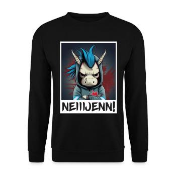 Nein! Einhorn Morgenmuffel Sarkasmus Kollege - Unisex Pullover - Schwarz - Vorne - Alina (178cm) & Michal (187cm)