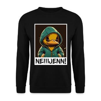 Nein! Ente Vogel Morgenmuffel Sarkasmus Kollege - Unisex Pullover - Schwarz - Vorne - Alina (178cm) & Michal (187cm)