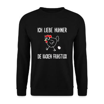 Eier - Ich liebe Hühner die kacken Frühstück - Unisex Pullover - Schwarz - Vorne - Alina (178cm) & Michal (187cm)