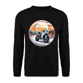 Motorrad Tour Sonnenuntergang Motorradfahrer Biker - Unisex Pullover - Schwarz - Vorne - Alina (178cm) & Michal (187cm)