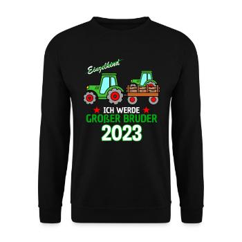 Ich Werde Großer Bruder 2023 - Geburt Sohn Traktor - Unisex Pullover - Schwarz - Vorne - Alina (178cm) & Michal (187cm)