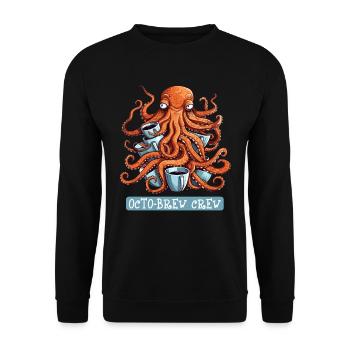 Unisex Tshirt Coffee Lover | Octopus Brew Crew - Unisex Sweatshirt - black - Front - Alina (178cm) & Michal (187cm)