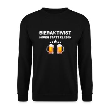 BIERAKTIVIST - Heben statt kleben - Bierliebhaber - Unisex Pullover - Schwarz - Vorne - Alina (178cm) & Michal (187cm)