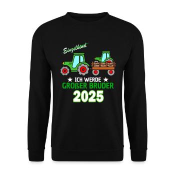 Ich Werde Großer Bruder 2025 - Geburt Sohn Traktor - Unisex Pullover - Schwarz - Vorne - Alina (178cm) & Michal (187cm)
