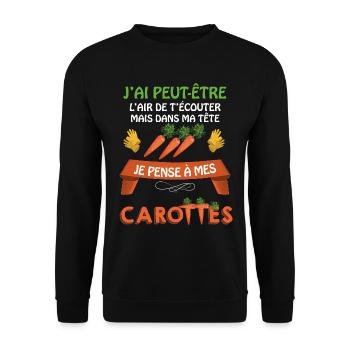 Je Pense A Mes Carottes Humour Jardinage - Sweat-shirt Unisexe - noir - Devant - Alina (178cm) & Michal (187cm)