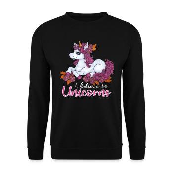 I believe in Unicorns Niedliches Einhorn Geschenk - Unisex Pullover - Schwarz - Vorne - Alina (178cm) & Michal (187cm)