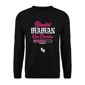 Bientôt Maman qui déchire - Sweat-shirt Unisexe - noir - Devant - Alina (178cm) & Michal (187cm)