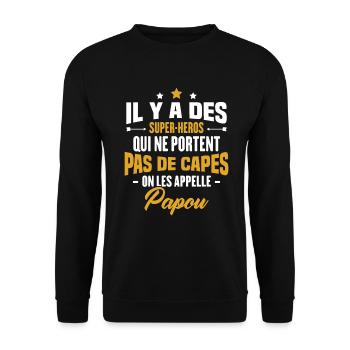 Papou super héros cadeau grand-père - Sweat-shirt Unisexe - noir - Devant - Alina (178cm) & Michal (187cm)
