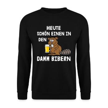 Schön einen in den Damm bibern - Unisex Pullover - Schwarz - Vorne - Alina (178cm) & Michal (187cm)