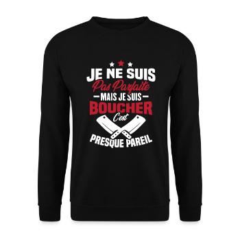 Je Ne Suis Pas Parfaite Mais Je Suis Boucher - Sweat-shirt Unisexe - noir - Devant - Alina (178cm) & Michal (187cm)