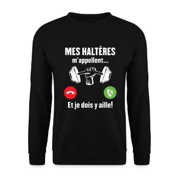 Les haltères musculation m'appellent - Sweat-shirt Unisexe - noir - Devant - Alina (178cm) & Michal (187cm)