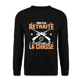 Mon plan retraite c'est d'aller à la chasse - Sweat-shirt Unisexe - noir - Devant - Alina (178cm) & Michal (187cm)