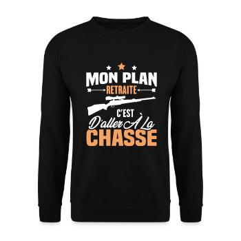Mon plan retraite c'est d'aller à la chasse - Sweat-shirt Unisexe - noir - Devant - Alina (178cm) & Michal (187cm)