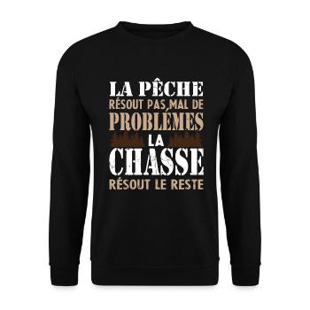 La Pêche résout pas mal de problémes Humour cadeau - Sweat-shirt Unisexe - noir - Devant - Alina (178cm) & Michal (187cm)