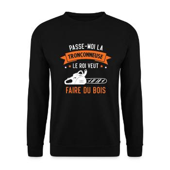 passe moi la Tronçonneuse le roi veut faire du boi - Sweat-shirt Unisexe - noir - Devant - Alina (178cm) & Michal (187cm)