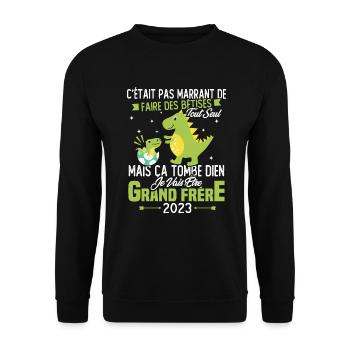 Je vais être grand frère 2023 / Cadeau grand frère - Sweat-shirt Unisexe - noir - Devant - Alina (178cm) & Michal (187cm)