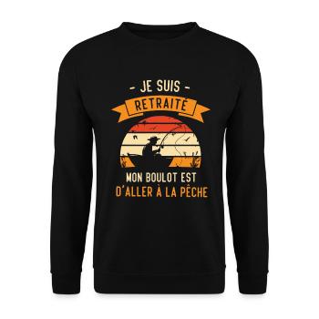 Je suis retraité et pêche / Humour cadeau pêcher - Sweat-shirt Unisexe - noir - Devant - Alina (178cm) & Michal (187cm)