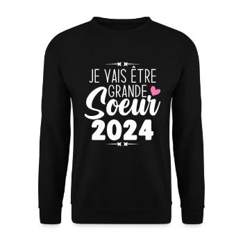 Je Vais Être Grande Sœur 2024, Annonce Grossesse - Sweat-shirt Unisexe - noir - Devant - Alina (178cm) & Michal (187cm)