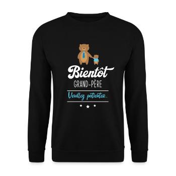 Bientôt grand père veuillez patienter, Futur papy - Sweat-shirt Unisexe - noir - Devant - Alina (178cm) & Michal (187cm)