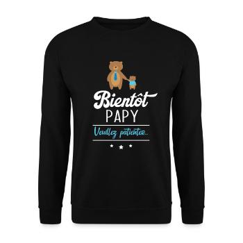 Bientôt Papy veuillez patienter, Cadeau futur papy - Sweat-shirt Unisexe - noir - Devant - Alina (178cm) & Michal (187cm)
