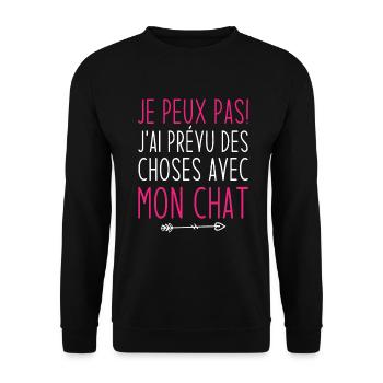Je peux pas j'ai prévu des choses avec mon chat - Sweat-shirt Unisexe - noir - Devant - Alina (178cm) & Michal (187cm)