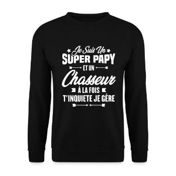 Je suis un super papy et un chasseur, Cadeau papy - Sweat-shirt Unisexe - noir - Devant - Alina (178cm) & Michal (187cm)