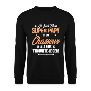Je suis un super papy et un chasseur, Cadeau papy - Sweat-shirt Unisexe - noir - Devant - Alina (178cm) & Michal (187cm)